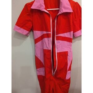Cute red & pink race car driver style one piece coveralls size Medium